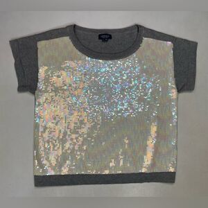 Gryphon Sequin Top Women Small Gray Short Sleeve